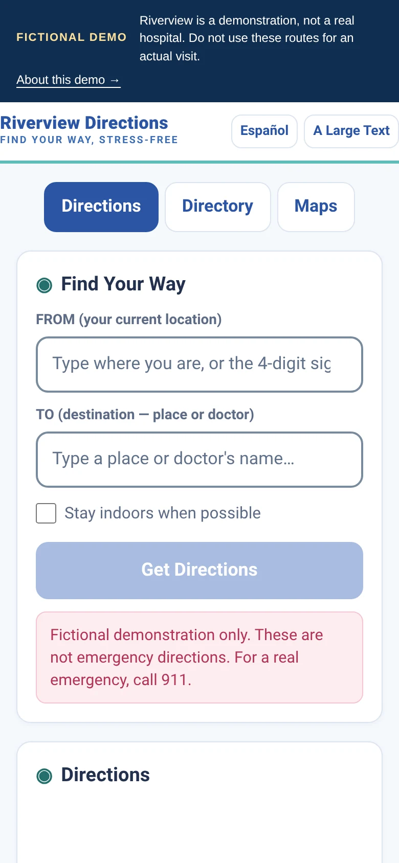 Actual Riverview start and destination form